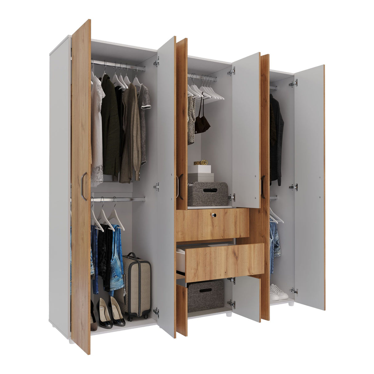 Closet Luanda Duna y Blanco 200x200cm con Dos Cajones y con Cuatro Compartimientos - CLOSETS | Bylmo