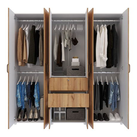 Closet Luanda Duna y Blanco 200x200cm con Dos Cajones y con Cuatro Compartimientos - CLOSETS | Bylmo