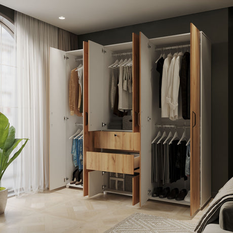 Closet Luanda Duna y Blanco 200x200cm con Dos Cajones y con Cuatro Compartimientos - CLOSETS | Bylmo