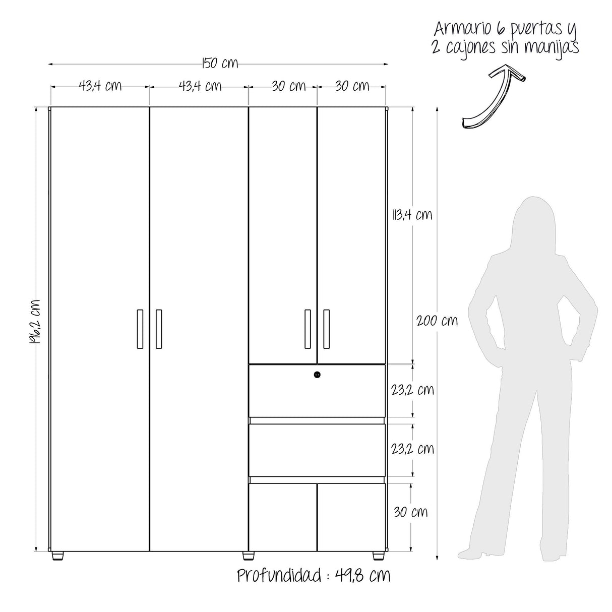 Closet Riga Duna y Blanco 150x200cm con Dos Cajones y con Seis Compartimientos - CLOSETS | Bylmo