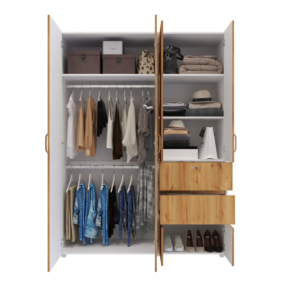 Closet Riga Duna y Blanco 150x200cm con Dos Cajones y con Seis Compartimientos - CLOSETS | Bylmo