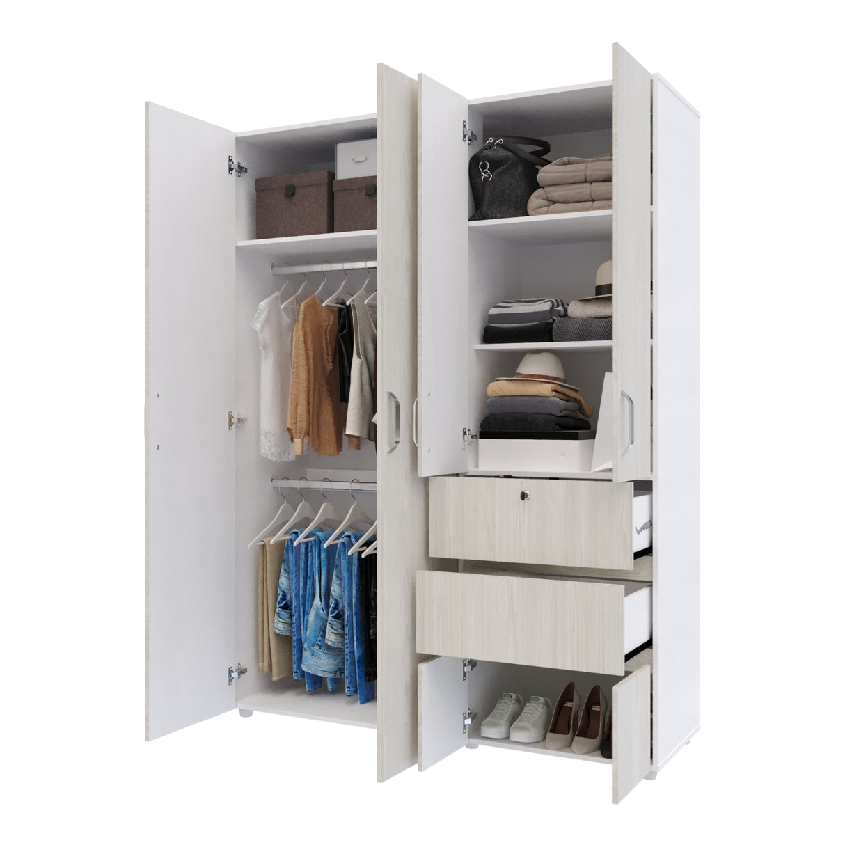Closet Riga Niebla y Blanco 150x200cm con Dos Cajones y con Seis Compartimientos - CLOSETS | Bylmo