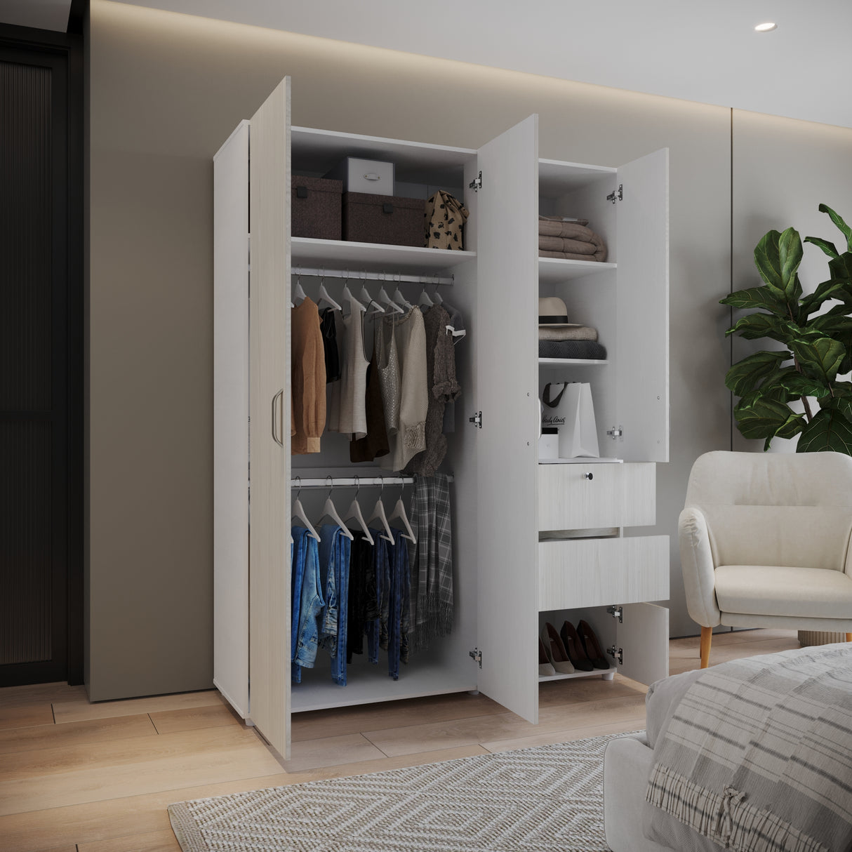 Closet Riga Niebla y Blanco 150x200cm con Dos Cajones y con Seis Compartimientos - CLOSETS | Bylmo