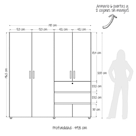 Closet Riga Duna y Blanco 190x200cm con Dos Cajones y con Seis Compartimientos - CLOSETS | Bylmo