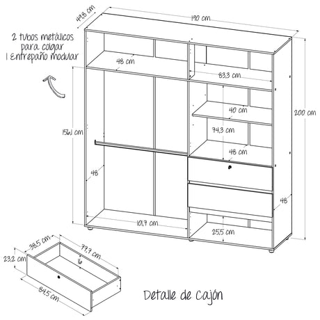 Closet Riga Duna y Blanco 190x200cm con Dos Cajones y con Seis Compartimientos - CLOSETS | Bylmo