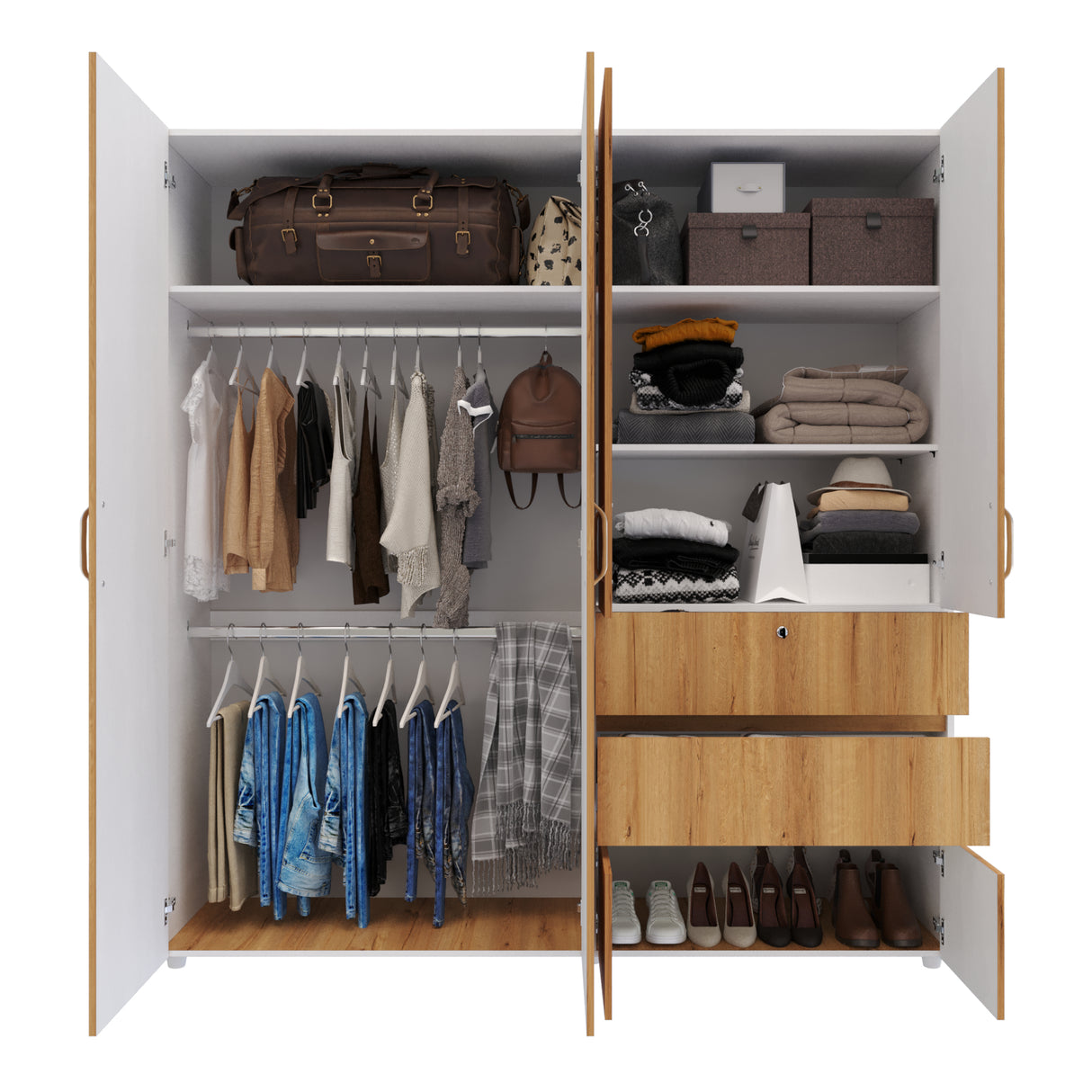 Closet Riga Duna y Blanco 190x200cm con Dos Cajones y con Seis Compartimientos - CLOSETS | Bylmo