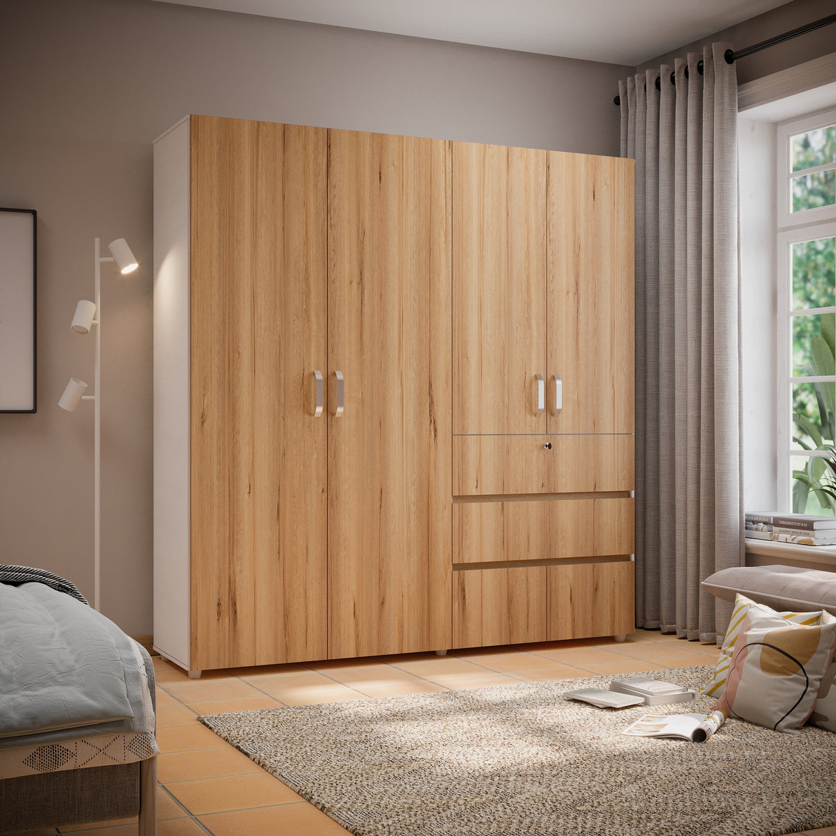 Closet Riga Duna y Blanco 190x200cm con Dos Cajones y con Seis Compartimientos - CLOSETS | Bylmo