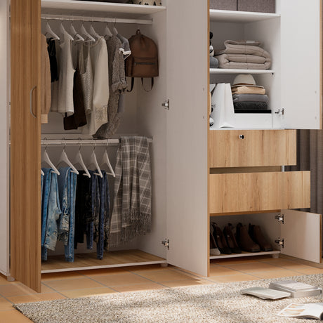 Closet Riga Duna y Blanco 190x200cm con Dos Cajones y con Seis Compartimientos - CLOSETS | Bylmo