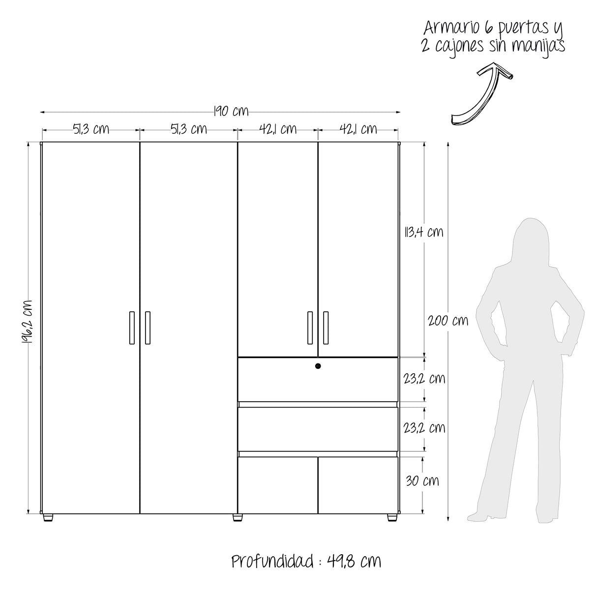 Closet Riga Niebla y Blanco 190x200cm con Dos Cajones y con Seis Compartimientos - CLOSETS | Bylmo