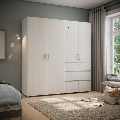 Closet Riga Niebla y Blanco 190x200cm con Dos Cajones y con Seis Compartimientos - CLOSETS | Bylmo