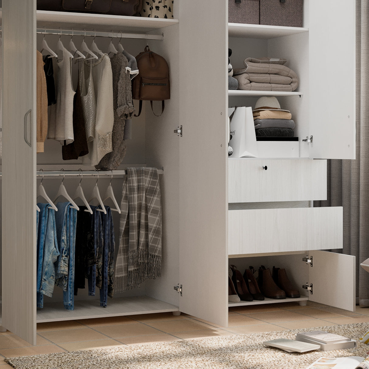Closet Riga Niebla y Blanco 190x200cm con Dos Cajones y con Seis Compartimientos - CLOSETS | Bylmo