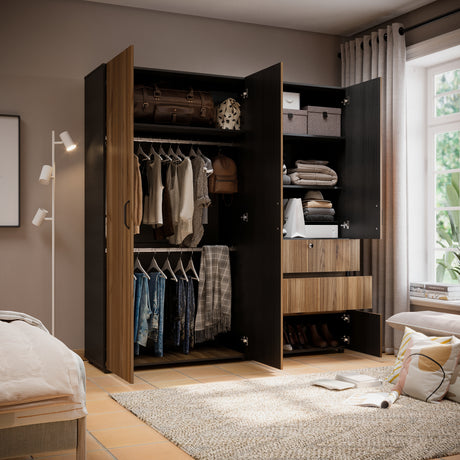 Closet Riga Gales y Wengue 190x200cm con Dos Cajones y con Seis Compartimientos - CLOSETS | Bylmo