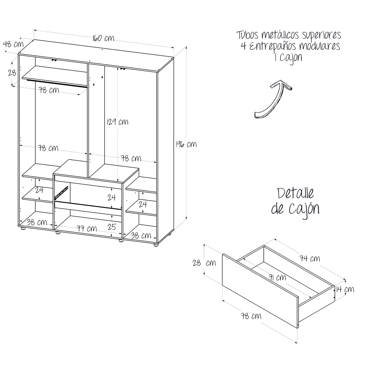 Closet Lemnos Duna y Blanco 160x200cm con Dos Cajones y con Ocho Compartimientos - CLOSETS | Bylmo