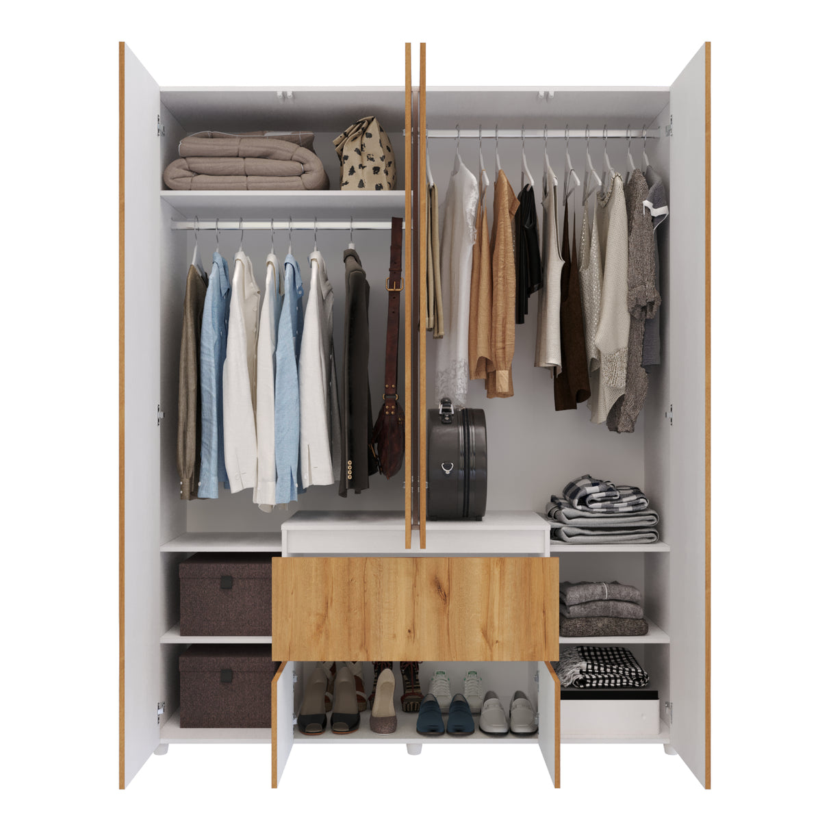 Closet Lemnos Duna y Blanco 160x200cm con Dos Cajones y con Ocho Compartimientos - CLOSETS | Bylmo