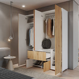 Closet Lemnos Duna y Blanco 160x200cm con Dos Cajones y con Ocho Compartimientos - CLOSETS | Bylmo