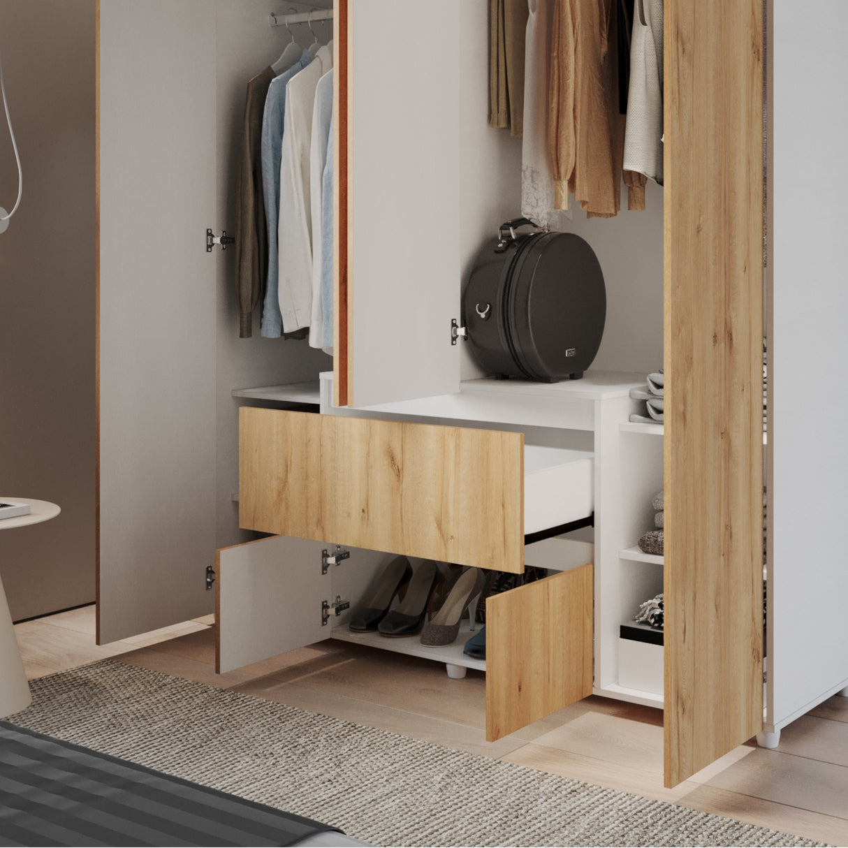 Closet Lemnos Duna y Blanco 160x200cm con Dos Cajones y con Ocho Compartimientos - CLOSETS | Bylmo