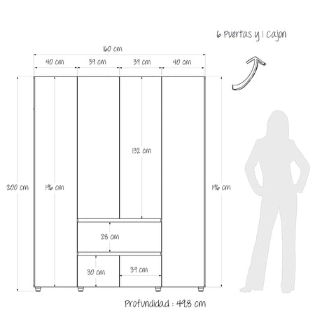 Closet Lemnos Niebla y Blanco 160x200cm con Dos Cajones y con Ocho Compartimientos - CLOSETS | Bylmo