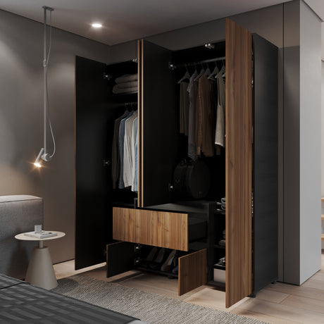 Closet Lemnos Gales y Wengue 160x200cm con Dos Cajones y con Ocho Compartimientos - CLOSETS | Bylmo