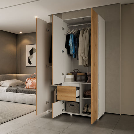 Closet Lemnos Duna y Blanco 120x200cm con Un Cajón y con Siete Compartimientos - CLOSETS | Bylmo