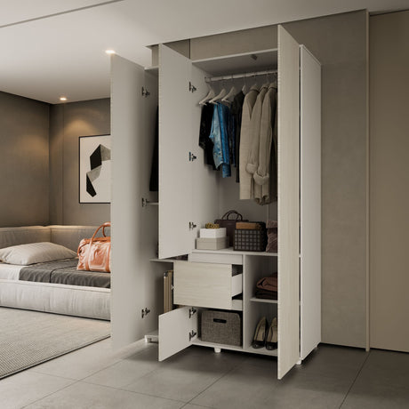 Closet Lemnos Niebla y Blanco 120x200cm con Un Cajón y con Siete Compartimientos - CLOSETS | Bylmo