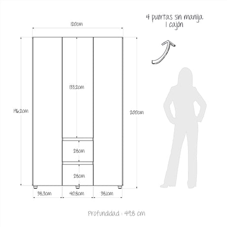 Closet Lemnos Niebla y Blanco 120x200cm con Un Cajón y con Siete Compartimientos - CLOSETS | Bylmo