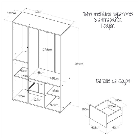 Closet Lemnos Gales y Wengue 120x200cm con Un Cajón y con Siete Compartimientos - CLOSETS | Bylmo