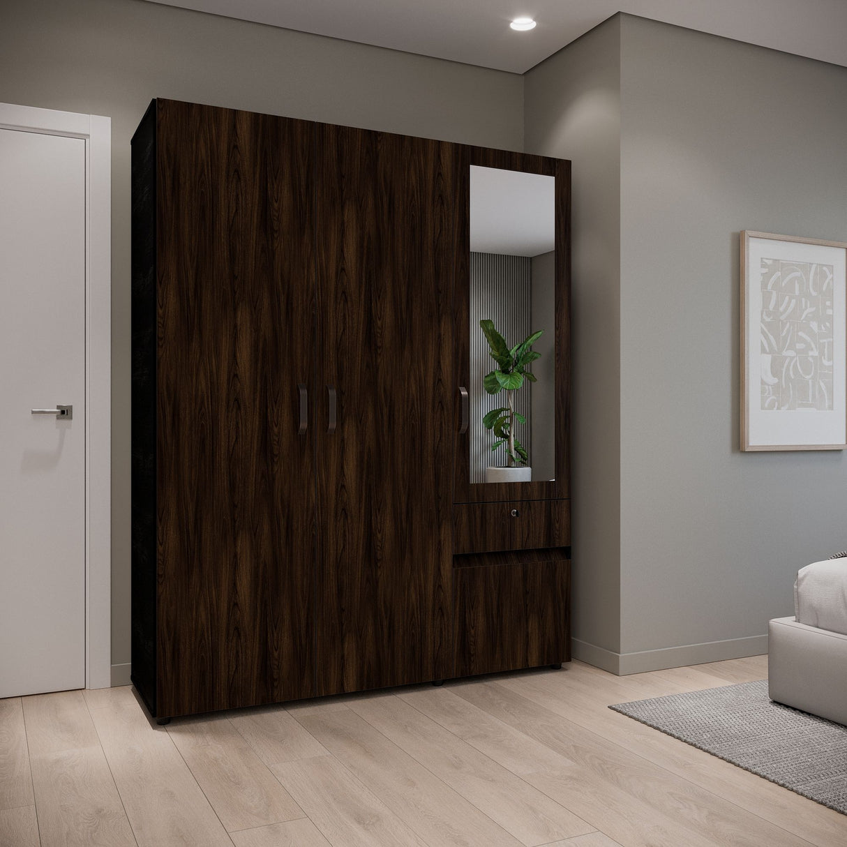 Closet Perla Fume y Wengue 160x200cm con Un Cajón con Seis Compartimientos y con Espejo - CLOSETS | Bylmo