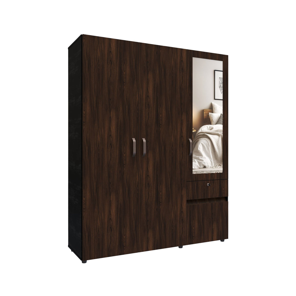 Closet Perla Fume y Wengue 160x200cm con Un Cajón con Seis Compartimientos y con Espejo - CLOSETS | Bylmo