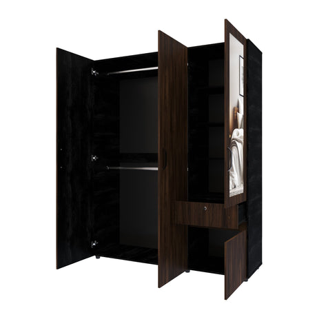 Closet Perla Fume y Wengue 160x200cm con Un Cajón con Seis Compartimientos y con Espejo - CLOSETS | Bylmo