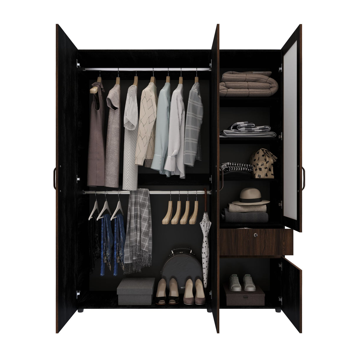Closet Perla Fume y Wengue 160x200cm con Un Cajón con Seis Compartimientos y con Espejo - CLOSETS | Bylmo