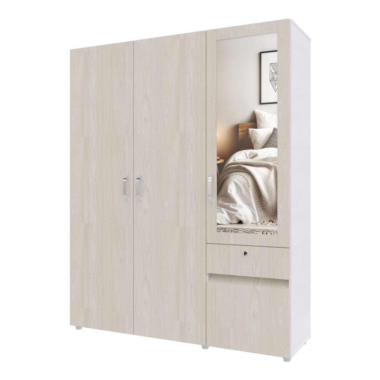 Closet Perla Niebla y Blanco 160x200cm con Un Cajón con Seis Compartimientos y con Espejo - CLOSETS | Bylmo
