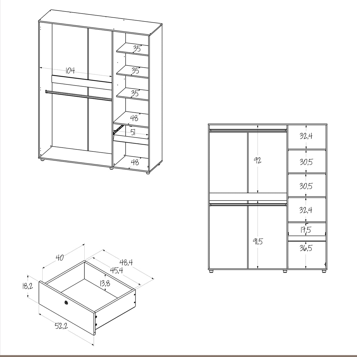 Closet Perla Niebla y Blanco 160x200cm con Un Cajón con Seis Compartimientos y con Espejo - CLOSETS | Bylmo