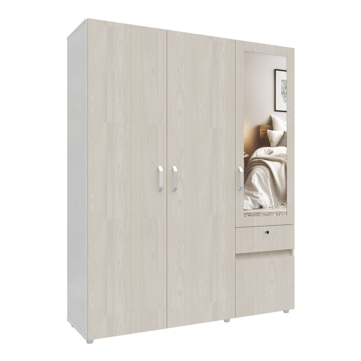 Closet Perla Niebla y Blanco 160x200cm con Un Cajón con Seis Compartimientos y con Espejo - CLOSETS | Bylmo