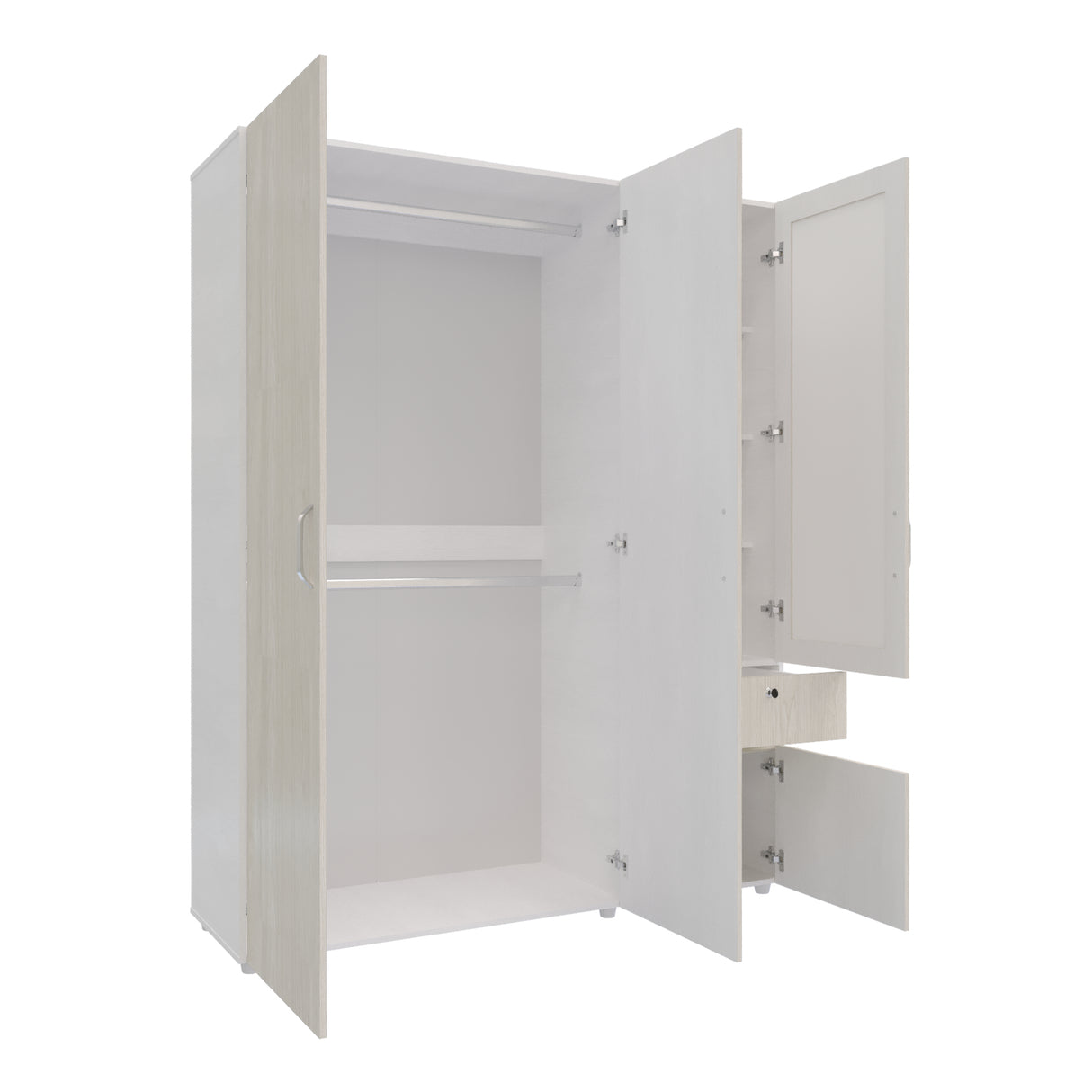 Closet Perla Niebla y Blanco 160x200cm con Un Cajón con Seis Compartimientos y con Espejo - CLOSETS | Bylmo