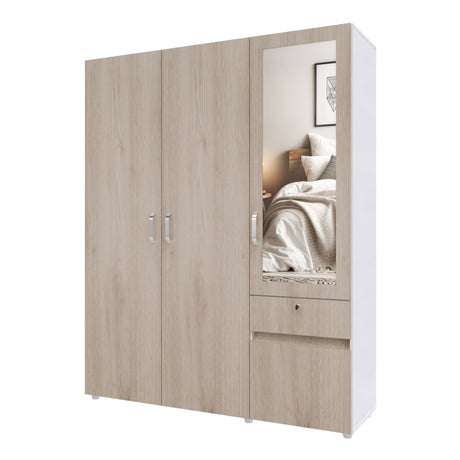 Closet Perla Ceniza y Blanco 160x200cm con Un Cajón con Seis Compartimientos y con Espejo - CLOSETS | Bylmo
