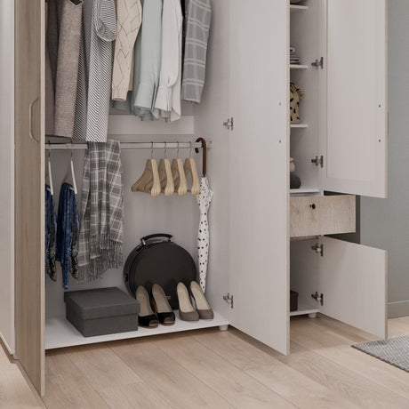 Closet Perla Ceniza y Blanco 160x200cm con Un Cajón con Seis Compartimientos y con Espejo - CLOSETS | Bylmo