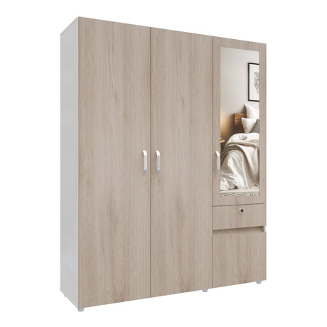 Closet Perla Ceniza y Blanco 160x200cm con Un Cajón con Seis Compartimientos y con Espejo - CLOSETS | Bylmo