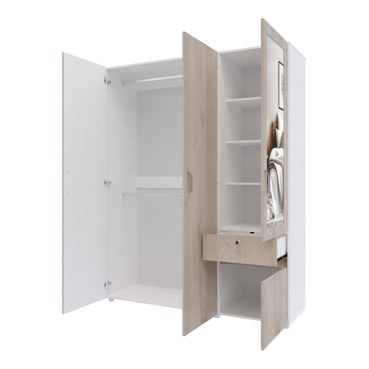 Closet Perla Ceniza y Blanco 160x200cm con Un Cajón con Seis Compartimientos y con Espejo - CLOSETS | Bylmo