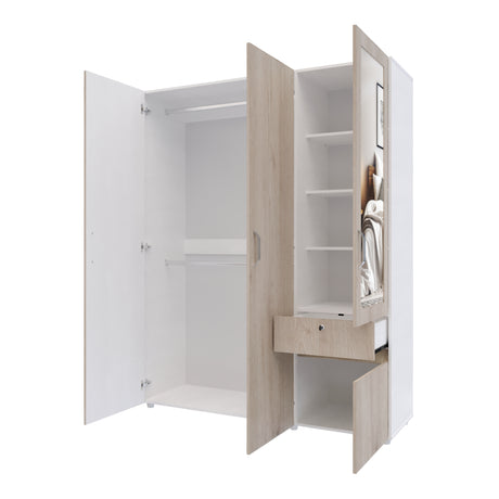 Closet Perla Ceniza y Blanco 160x200cm con Un Cajón con Seis Compartimientos y con Espejo - CLOSETS | Bylmo