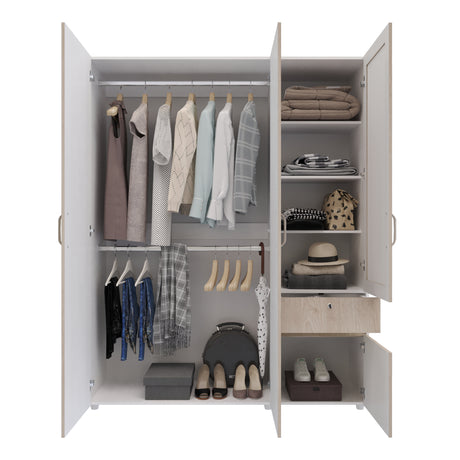 Closet Perla Ceniza y Blanco 160x200cm con Un Cajón con Seis Compartimientos y con Espejo - CLOSETS | Bylmo