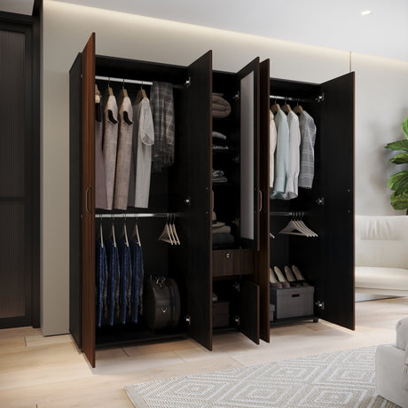 Closet Perla Fume y Wengue 200x200cm con Un Cajón con Siete Compartimientos y con Espejo - CLOSETS | Bylmo