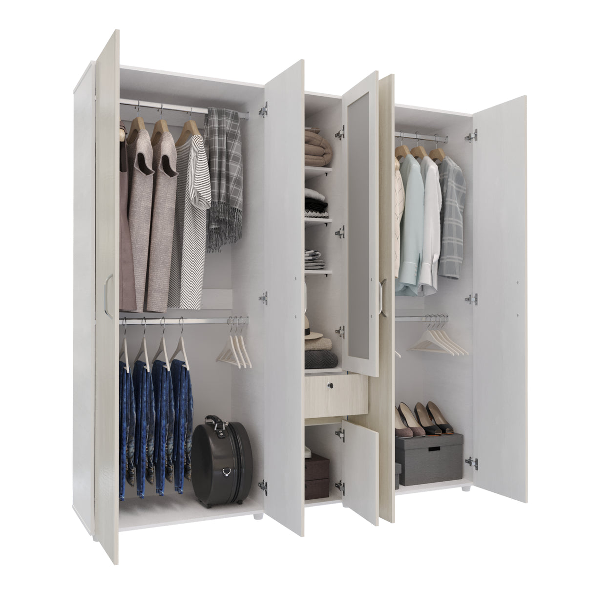 Closet Perla Niebla y Blanco 200x200cm con Un Cajón con Siete Compartimientos y con Espejo - CLOSETS | Bylmo