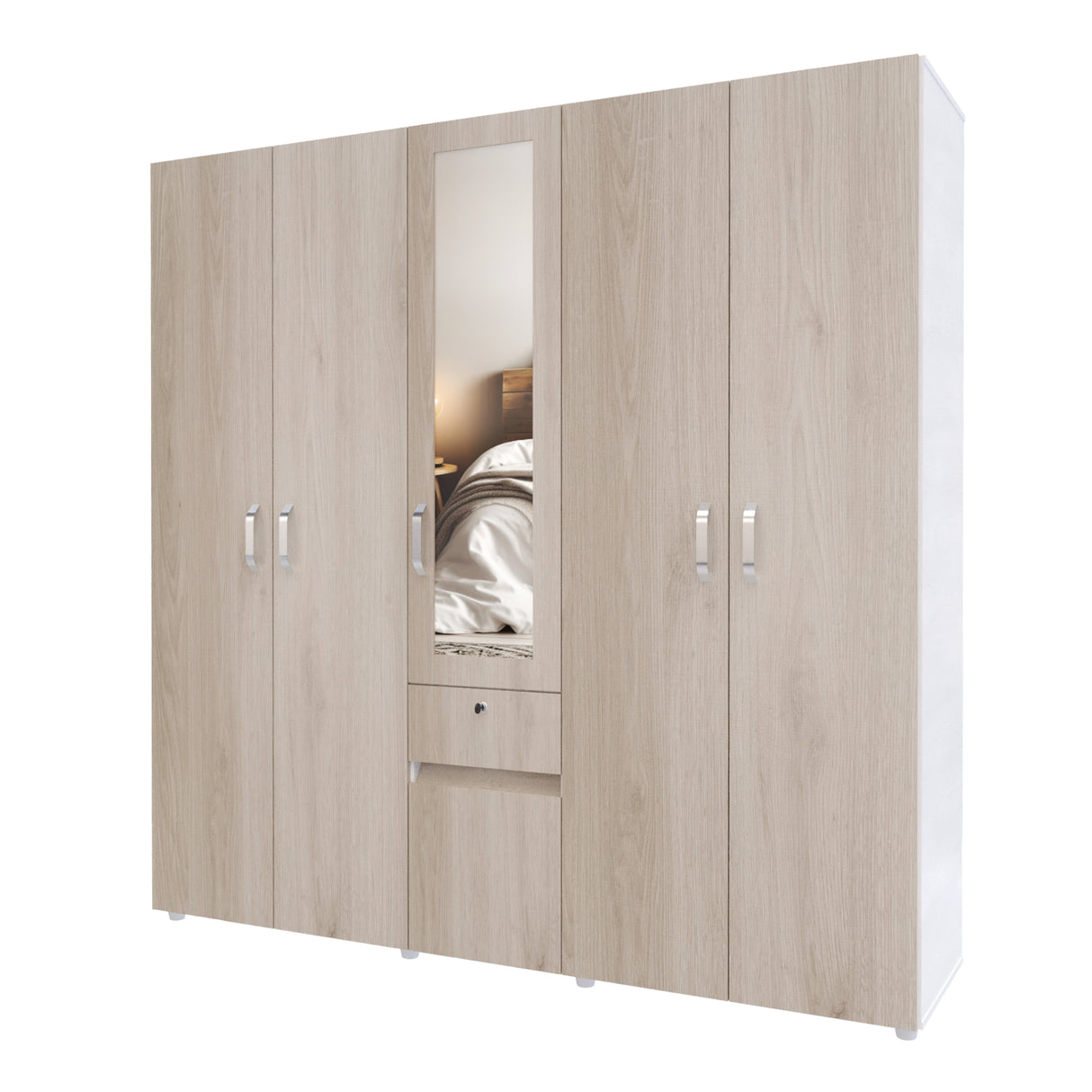 Closet Perla Ceniza y Blanco 200x200cm con Un Cajón con Siete Compartimientos y con Espejo - CLOSETS | Bylmo