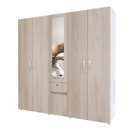 Closet Perla Ceniza y Blanco 200x200cm con Un Cajón con Siete Compartimientos y con Espejo - CLOSETS | Bylmo