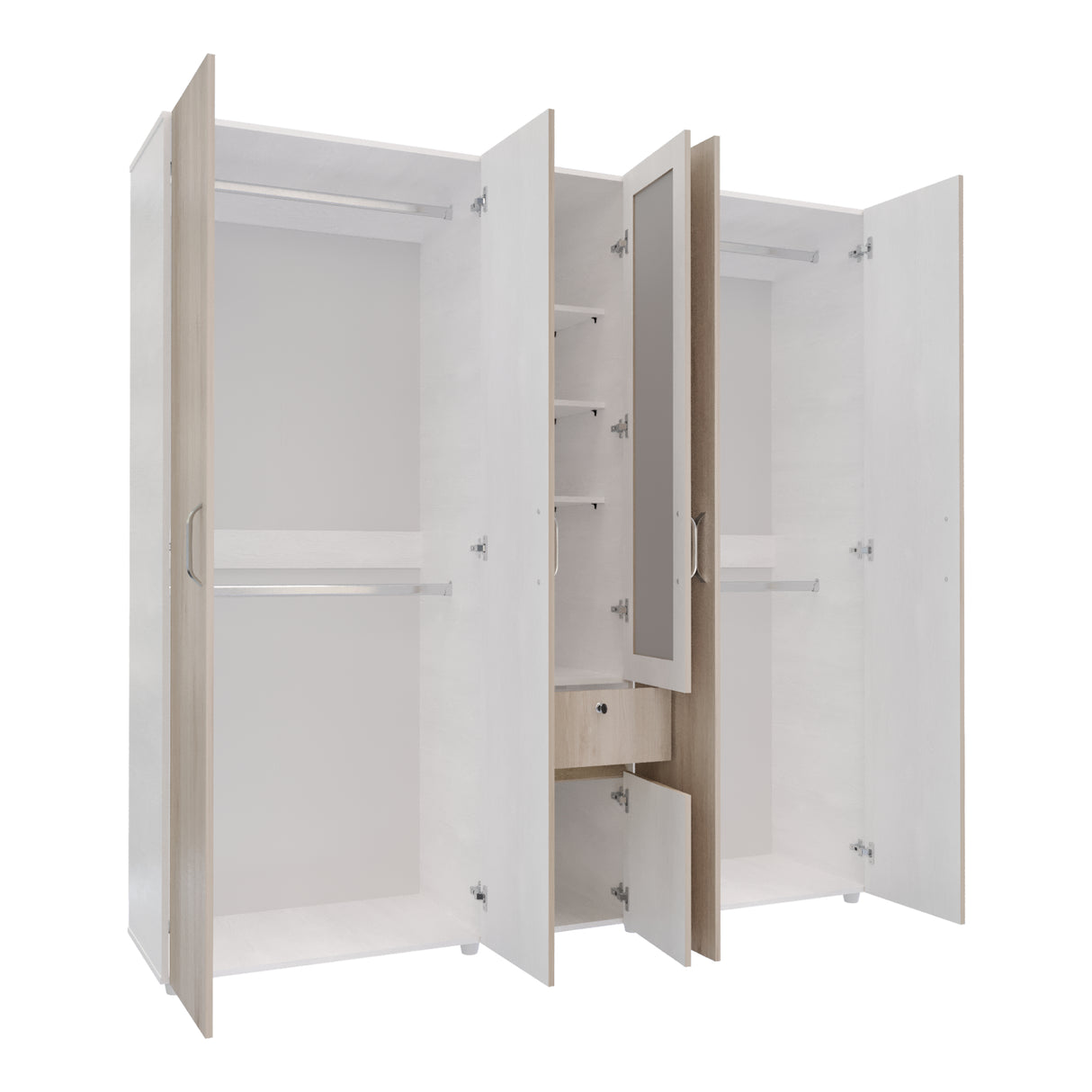 Closet Perla Ceniza y Blanco 200x200cm con Un Cajón con Siete Compartimientos y con Espejo - CLOSETS | Bylmo