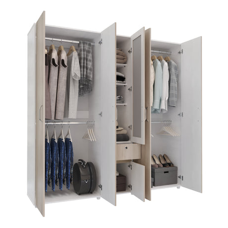 Closet Perla Ceniza y Blanco 200x200cm con Un Cajón con Siete Compartimientos y con Espejo - CLOSETS | Bylmo