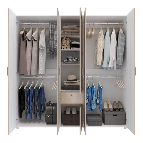 Closet Perla Ceniza y Blanco 200x200cm con Un Cajón con Siete Compartimientos y con Espejo - CLOSETS | Bylmo