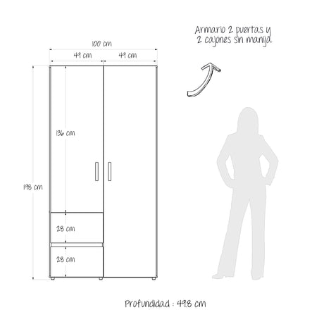 Closet Malabo Duna y Blanco 100x198cm con Dos Cajones y con Dos Compartimientos - CLOSETS | Bylmo