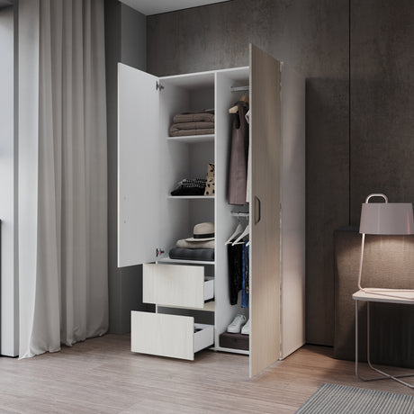 Closet Malabo Niebla y Blanco 100x198cm con Dos Cajones y con Dos Compartimientos - CLOSETS | Bylmo