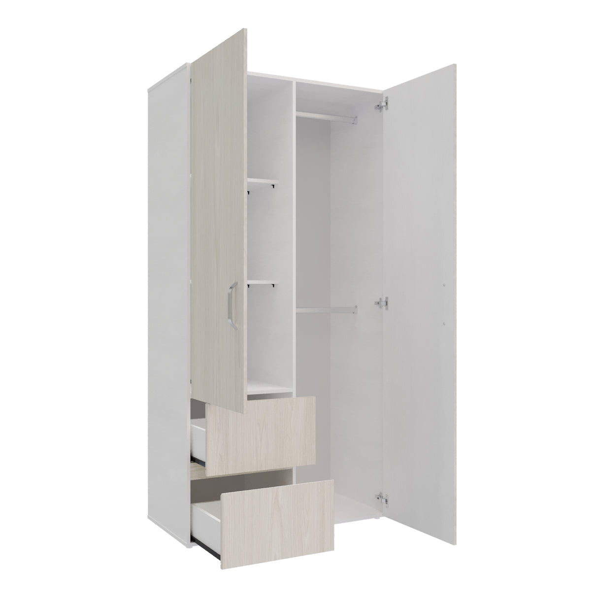 Closet Malabo Niebla y Blanco 100x198cm con Dos Cajones y con Dos Compartimientos - CLOSETS | Bylmo